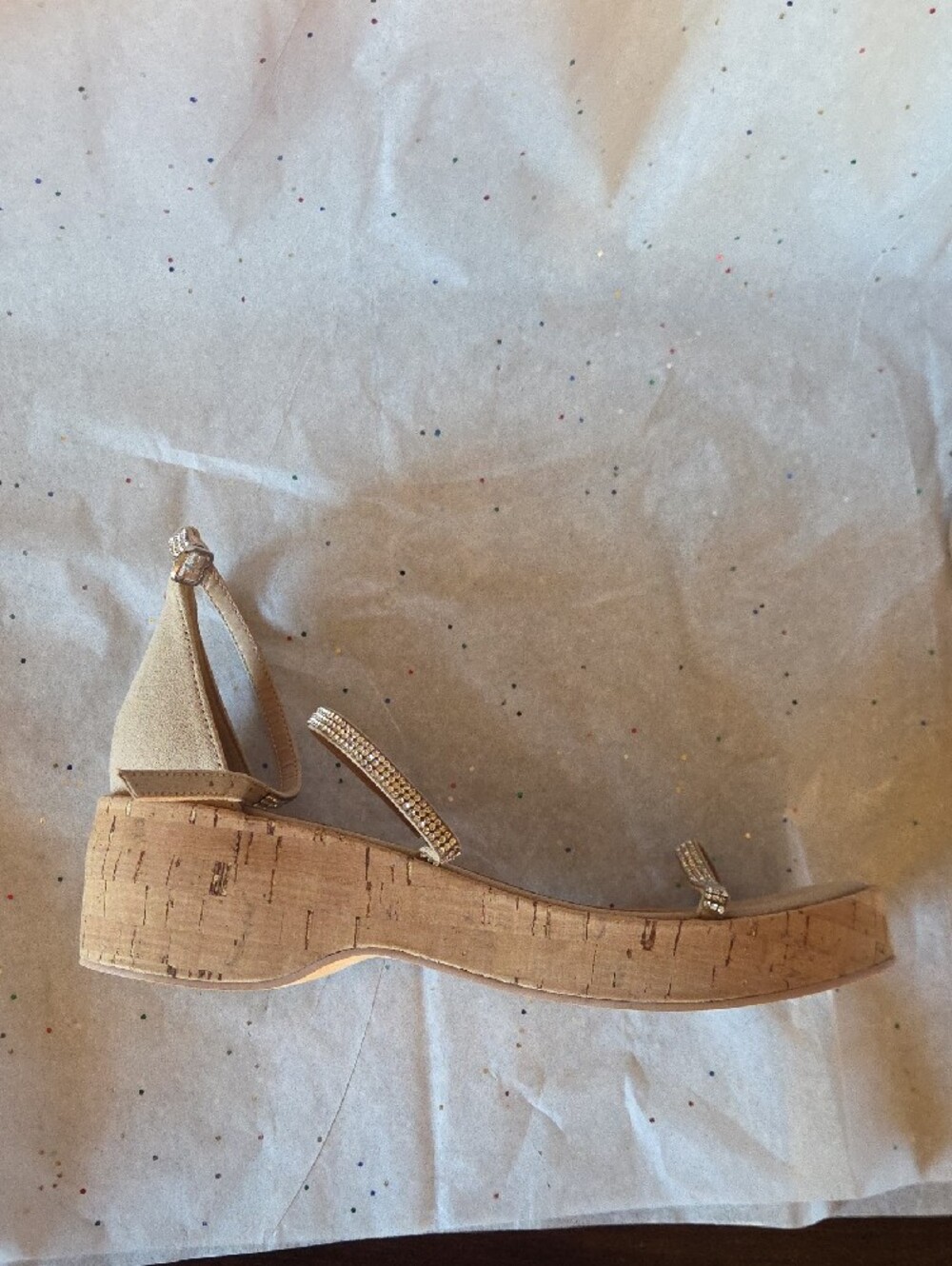 Steve Madden Tan Cork Wedge Sandals with Rhinestone Straps - Picture 4 of 4